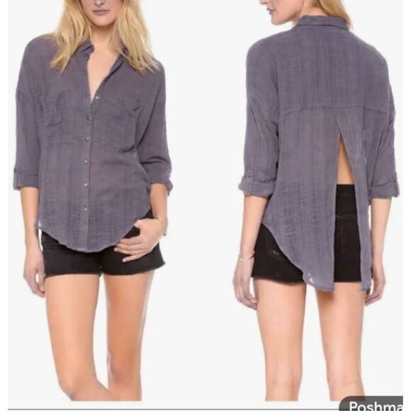 Free People Shibori Siren Linen Button Front Slit Back Top M Medium - Picture 1 of 11